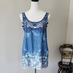 DEPT222 Blue Lace Trim Women's Top
